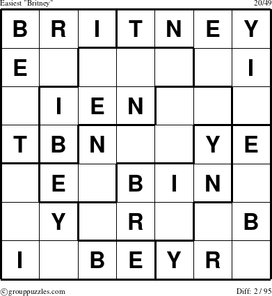 The grouppuzzles.com Easiest Britney puzzle for 