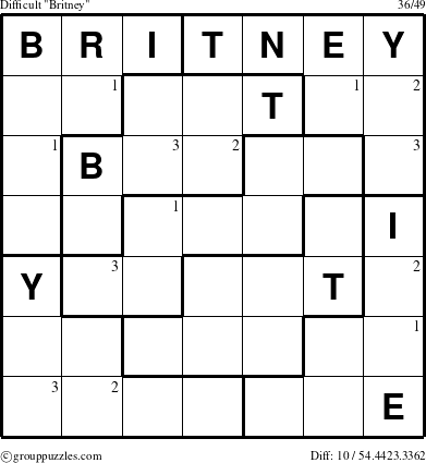 The grouppuzzles.com Difficult Britney puzzle for  with the first 3 steps marked