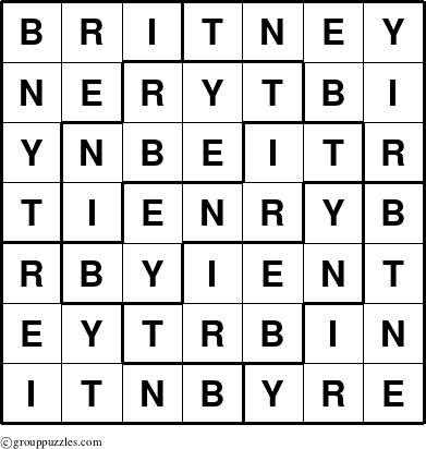 The grouppuzzles.com Answer grid for the Britney puzzle for 
