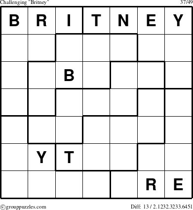 The grouppuzzles.com Challenging Britney puzzle for 