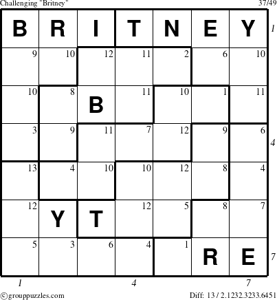The grouppuzzles.com Challenging Britney puzzle for  with all 13 steps marked