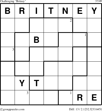 The grouppuzzles.com Challenging Britney puzzle for  with the first 3 steps marked