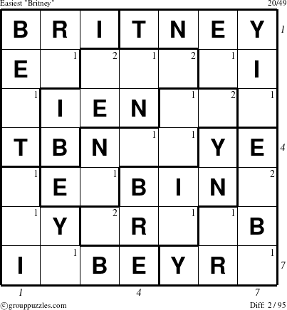 The grouppuzzles.com Easiest Britney puzzle for  with all 2 steps marked