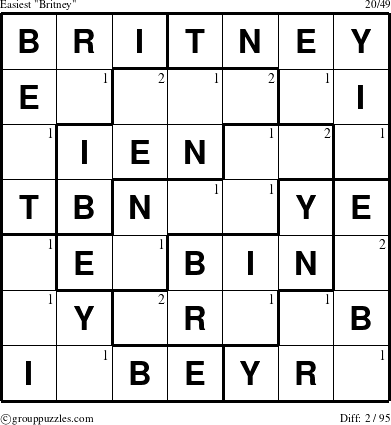 The grouppuzzles.com Easiest Britney puzzle for  with the first 2 steps marked