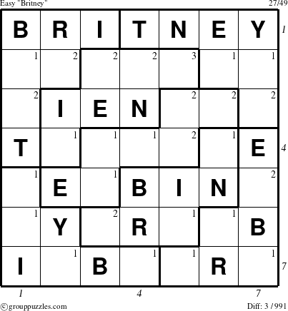 The grouppuzzles.com Easy Britney puzzle for  with all 3 steps marked