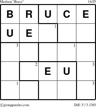 The grouppuzzles.com Medium Bruce puzzle for  with the first 3 steps marked