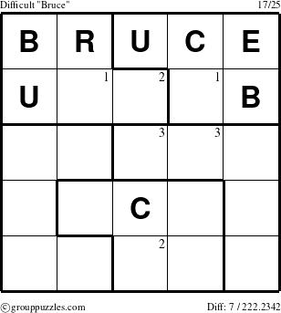The grouppuzzles.com Difficult Bruce puzzle for  with the first 3 steps marked