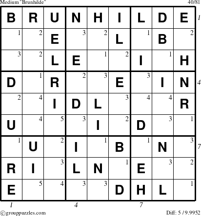 The grouppuzzles.com Medium Brunhilde puzzle for  with all 5 steps marked