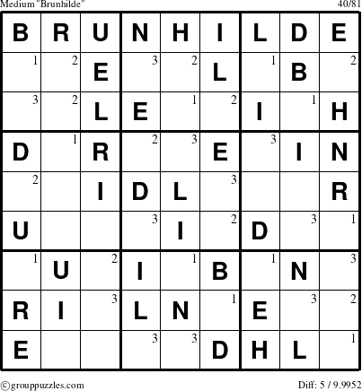 The grouppuzzles.com Medium Brunhilde puzzle for  with the first 3 steps marked