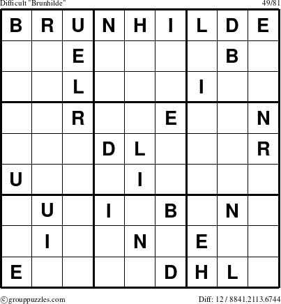 The grouppuzzles.com Difficult Brunhilde puzzle for 