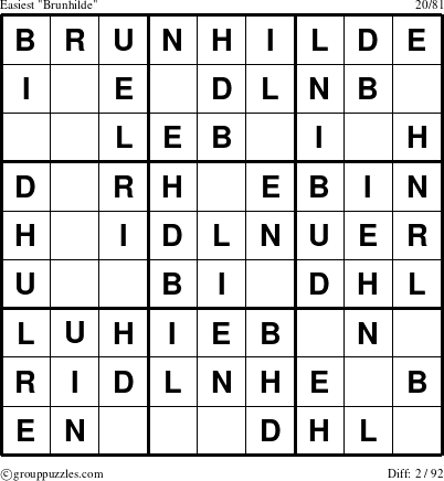 The grouppuzzles.com Easiest Brunhilde puzzle for 