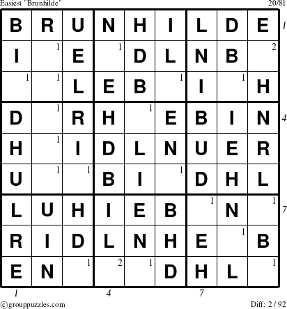 The grouppuzzles.com Easiest Brunhilde puzzle for  with all 2 steps marked