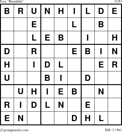 The grouppuzzles.com Easy Brunhilde puzzle for 