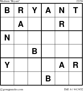 The grouppuzzles.com Medium Bryant puzzle for 