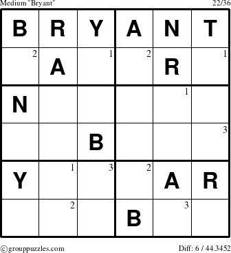 The grouppuzzles.com Medium Bryant puzzle for  with the first 3 steps marked