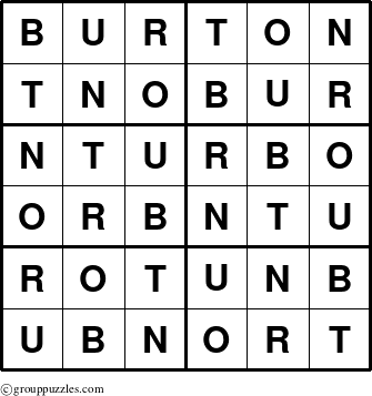 The grouppuzzles.com Answer grid for the Burton puzzle for 