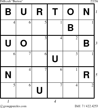 The grouppuzzles.com Difficult Burton puzzle for  with all 7 steps marked