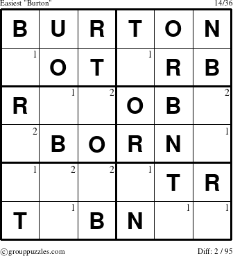 The grouppuzzles.com Easiest Burton puzzle for  with the first 2 steps marked