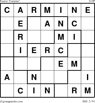 The grouppuzzles.com Easiest Carmine puzzle for 