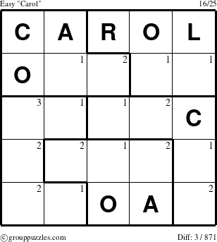 The grouppuzzles.com Easy Carol puzzle for  with the first 3 steps marked