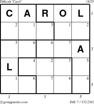 The grouppuzzles.com Difficult Carol puzzle for  with all 7 steps marked