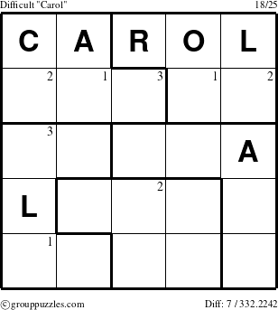 The grouppuzzles.com Difficult Carol puzzle for  with the first 3 steps marked
