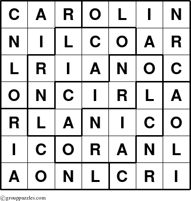 The grouppuzzles.com Answer grid for the Carolin puzzle for 