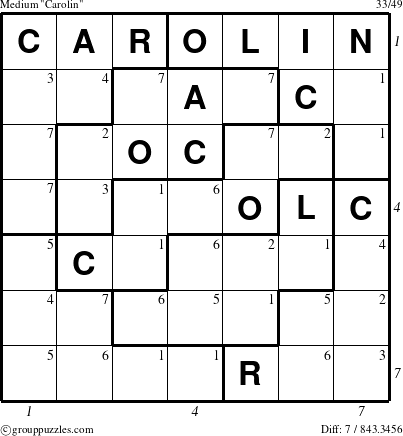 The grouppuzzles.com Medium Carolin puzzle for  with all 7 steps marked