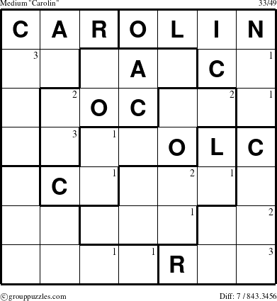 The grouppuzzles.com Medium Carolin puzzle for  with the first 3 steps marked