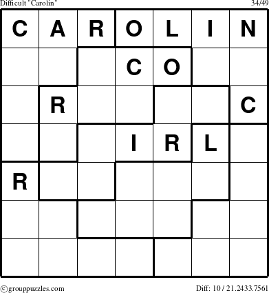 The grouppuzzles.com Difficult Carolin puzzle for 