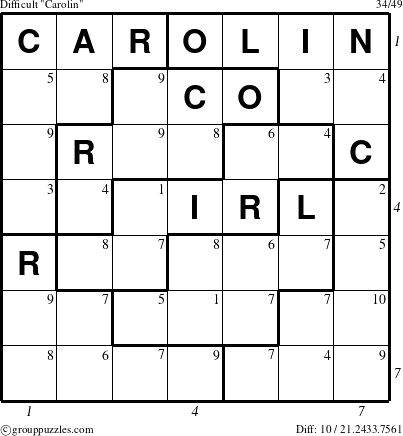 The grouppuzzles.com Difficult Carolin puzzle for  with all 10 steps marked