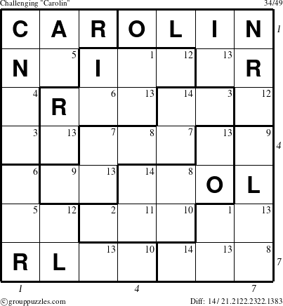 The grouppuzzles.com Challenging Carolin puzzle for  with all 14 steps marked