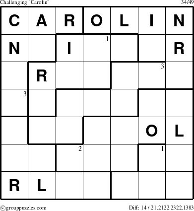 The grouppuzzles.com Challenging Carolin puzzle for  with the first 3 steps marked