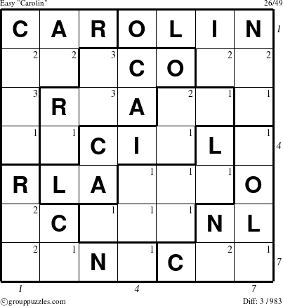 The grouppuzzles.com Easy Carolin puzzle for  with all 3 steps marked