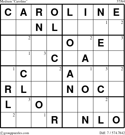 The grouppuzzles.com Medium Caroline puzzle for  with the first 3 steps marked