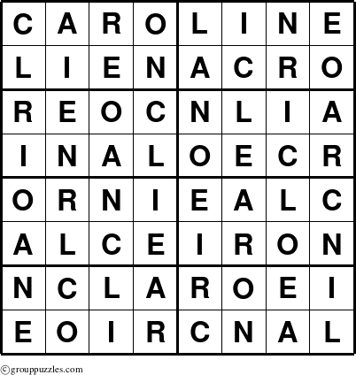 The grouppuzzles.com Answer grid for the Caroline puzzle for 