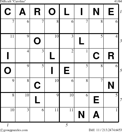 The grouppuzzles.com Difficult Caroline puzzle for  with all 11 steps marked