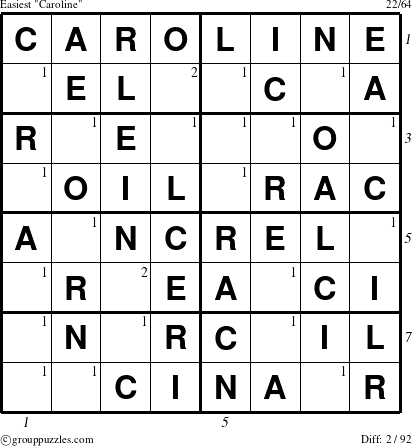 The grouppuzzles.com Easiest Caroline puzzle for  with all 2 steps marked