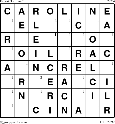 The grouppuzzles.com Easiest Caroline puzzle for  with the first 2 steps marked