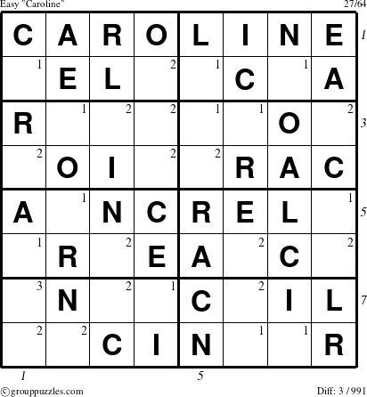 The grouppuzzles.com Easy Caroline puzzle for  with all 3 steps marked
