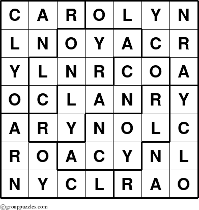 The grouppuzzles.com Answer grid for the Carolyn puzzle for 