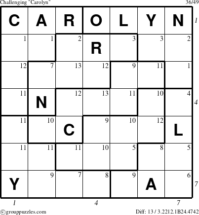 The grouppuzzles.com Challenging Carolyn puzzle for  with all 13 steps marked
