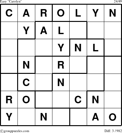 The grouppuzzles.com Easy Carolyn puzzle for 