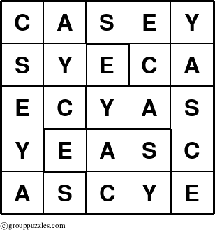 The grouppuzzles.com Answer grid for the Casey puzzle for 