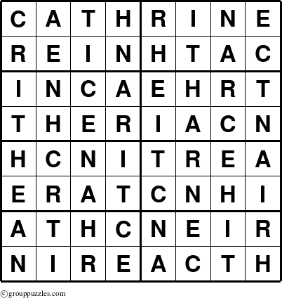 The grouppuzzles.com Answer grid for the Cathrine puzzle for 