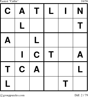 The grouppuzzles.com Easiest Catlin puzzle for 