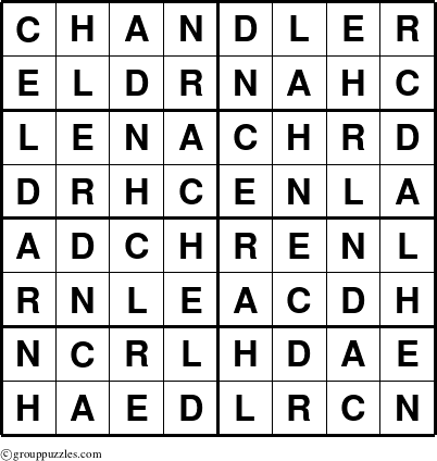 The grouppuzzles.com Answer grid for the Chandler puzzle for 