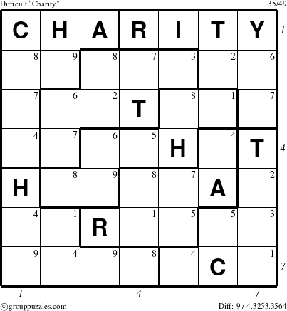 The grouppuzzles.com Difficult Charity puzzle for  with all 9 steps marked