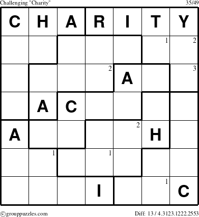 The grouppuzzles.com Challenging Charity puzzle for  with the first 3 steps marked