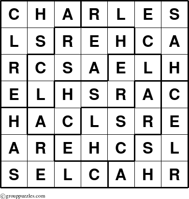 The grouppuzzles.com Answer grid for the Charles puzzle for 